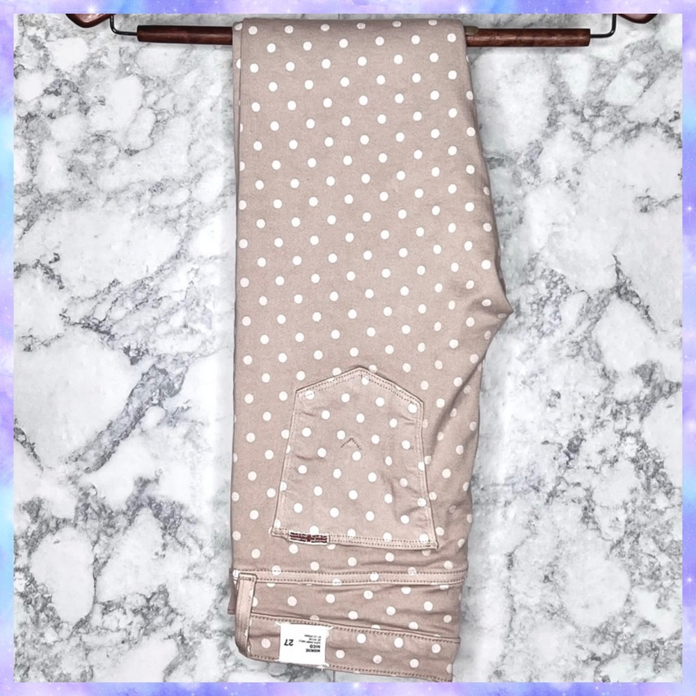 Hudson Polka Dot Beige Cream Mid Rise Nico Skinny Jeans Women’s 27 Made USA
